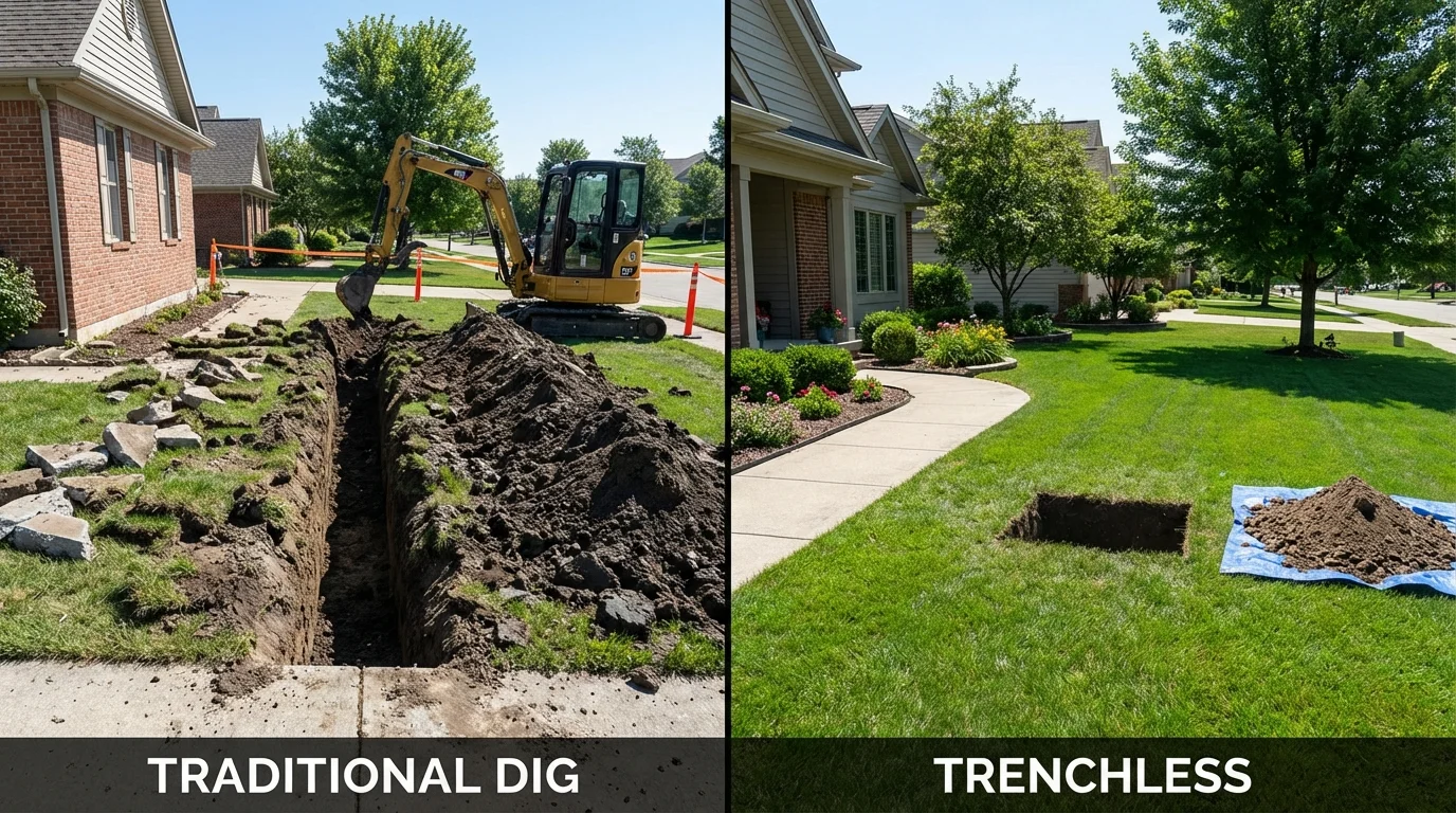 Trenchless sewer repair with minimal yard damage versus traditional excavation in Colfax, WI
